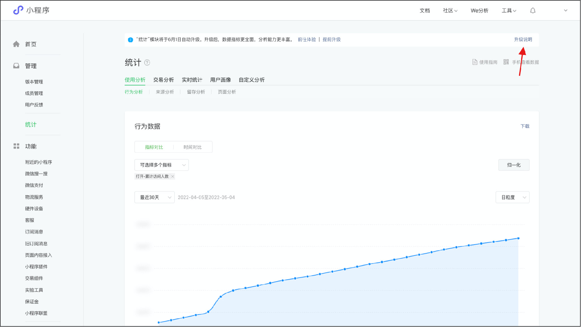 小程序管理后台-统计模块升级通知